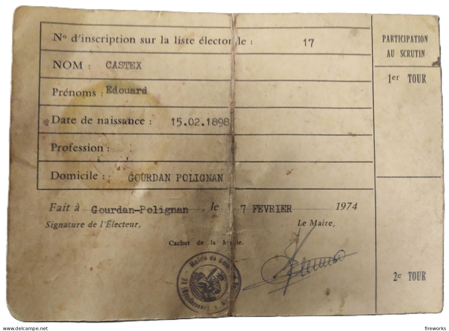 1974 - Carte D'Electeur à La Chambre Départementale D'Agriculture - Gourdan-Polignan (Haute Garonne) - FRANCE - Unclassified