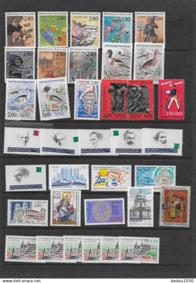 68 Timbres Neufs France 1993,vendus 1/3 Catalogue Y T 2014 - Unused Stamps