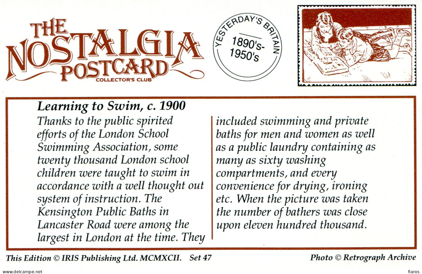 "Learning To Swim,c.1900" School Children, Bathers, Kensington Public Baths, Lancaster Road, London [CPM Nostalgia Card] - Groupes D'enfants & Familles