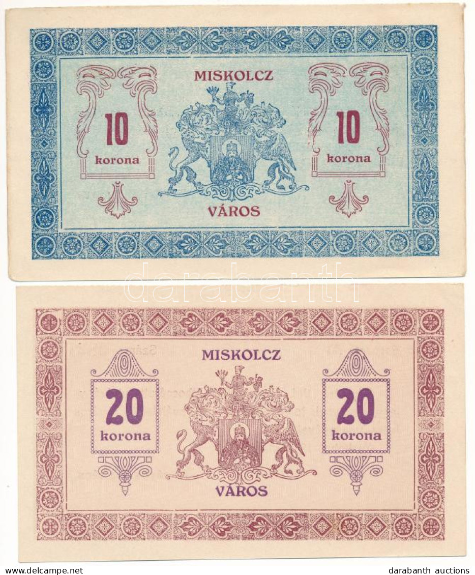 Miskolc 1919. 10K "K 00095" + 20K "A 3828" Városi Szükségpénz T:AU / Hungary / Miskolc 1919. 10 Korona "K 00095" + 20 Ko - Unclassified