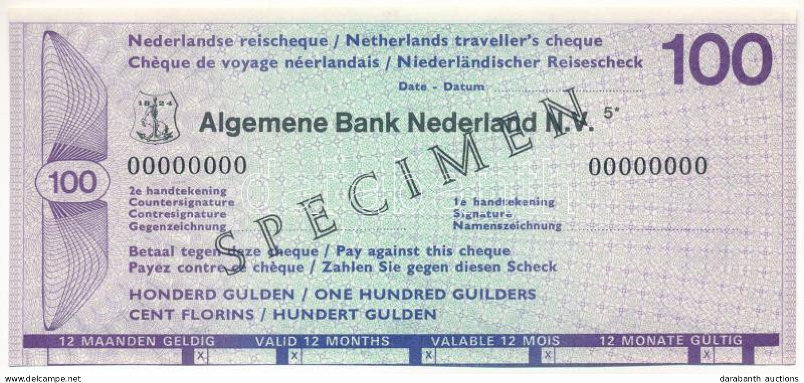 Hollandia DN "Általános Holland Bank" 100G "SPECIMEN" Utazási Csekk T:AU Jobb Szélen Hátoldalt Ragasztónyom  Netherlands - Non Classificati