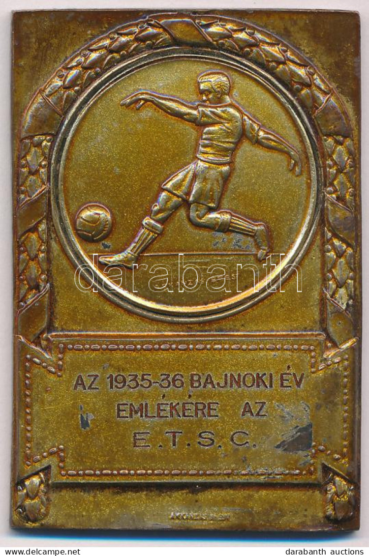 1936. "Az 1935-36 Bajnoki év Emlékére Az E.T.S.C." Bronz Díjérem "ARKANZAS BPEST" Gyártói Jelzéssel (61x41mm) T:XF Lakko - Zonder Classificatie