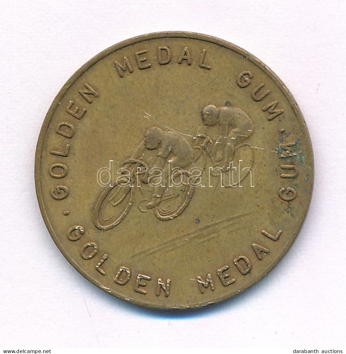 Nagy-Britannia DN "Golden Medal Gum - Kerékpár" Kétoldalas Bronz Rágógumi Zseton (25mm) T:1- Patina Great Britain ND "Go - Non Classés