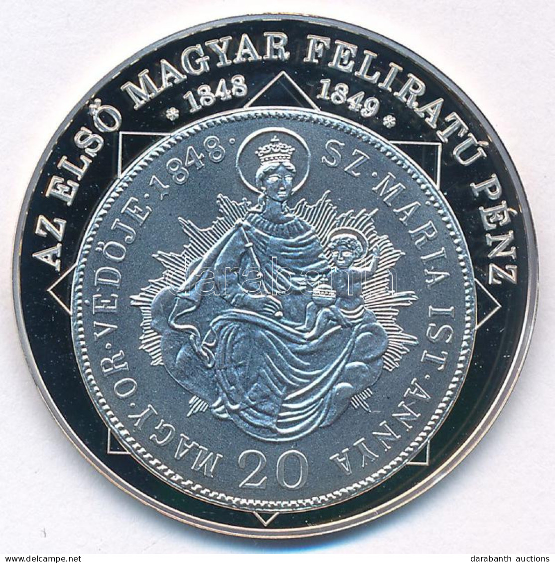 DN "A Magyar Nemzet Pénzérméi - Az Első Magyar Feliratú Pénz 1848-1849" Ag Emlékérem Tanúsítvánnyal (10,37g/0.999/35mm)  - Unclassified