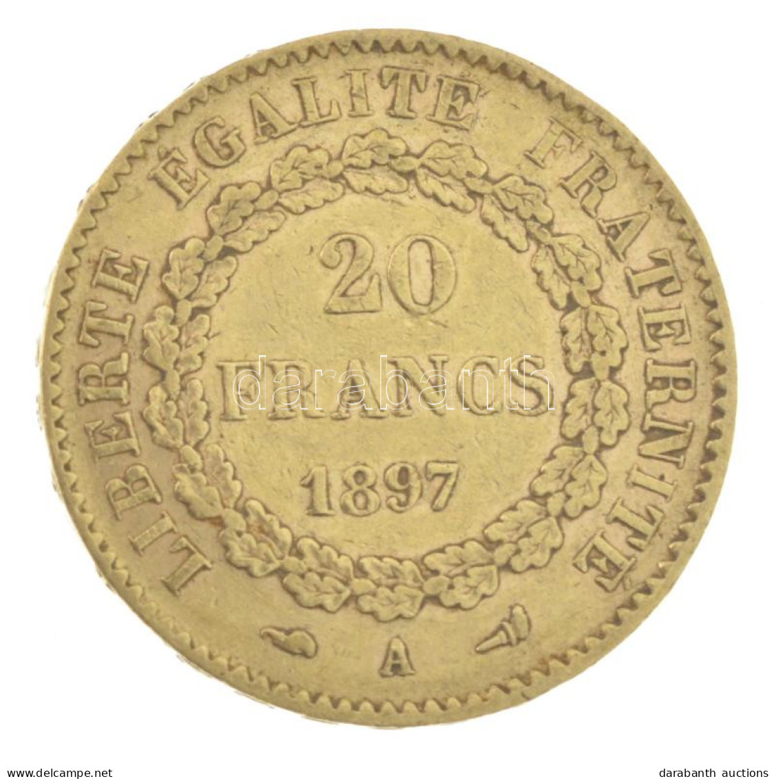 Franciaország 1897A 20Fr Au (6,48g/0.900) T:XF,VF / France 1897A 20 Francs Au (6,48g/0.900) C:XF,VF Krause KM#825 - Sin Clasificación