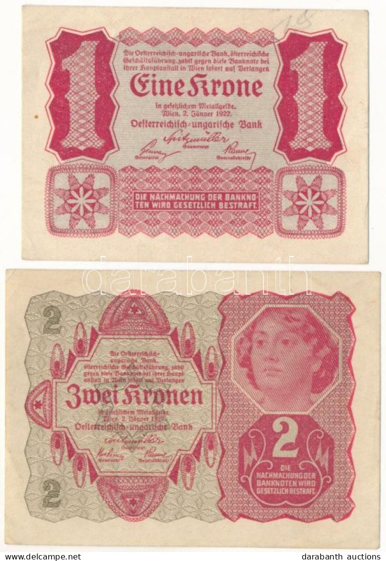 Ausztria 1922. 1K + 2K T:AU,XF Austria 1922. 1 Krone + 2 Kronen C:AU,XF - Sin Clasificación