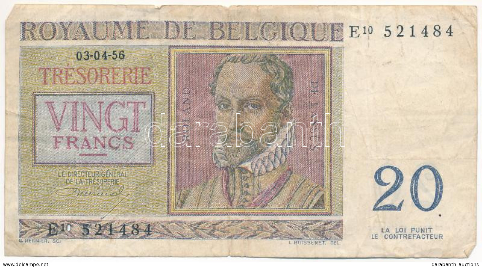 Belgium 1956. 20Fr T:F Belgium 1956. 20 Francs C:F - Zonder Classificatie