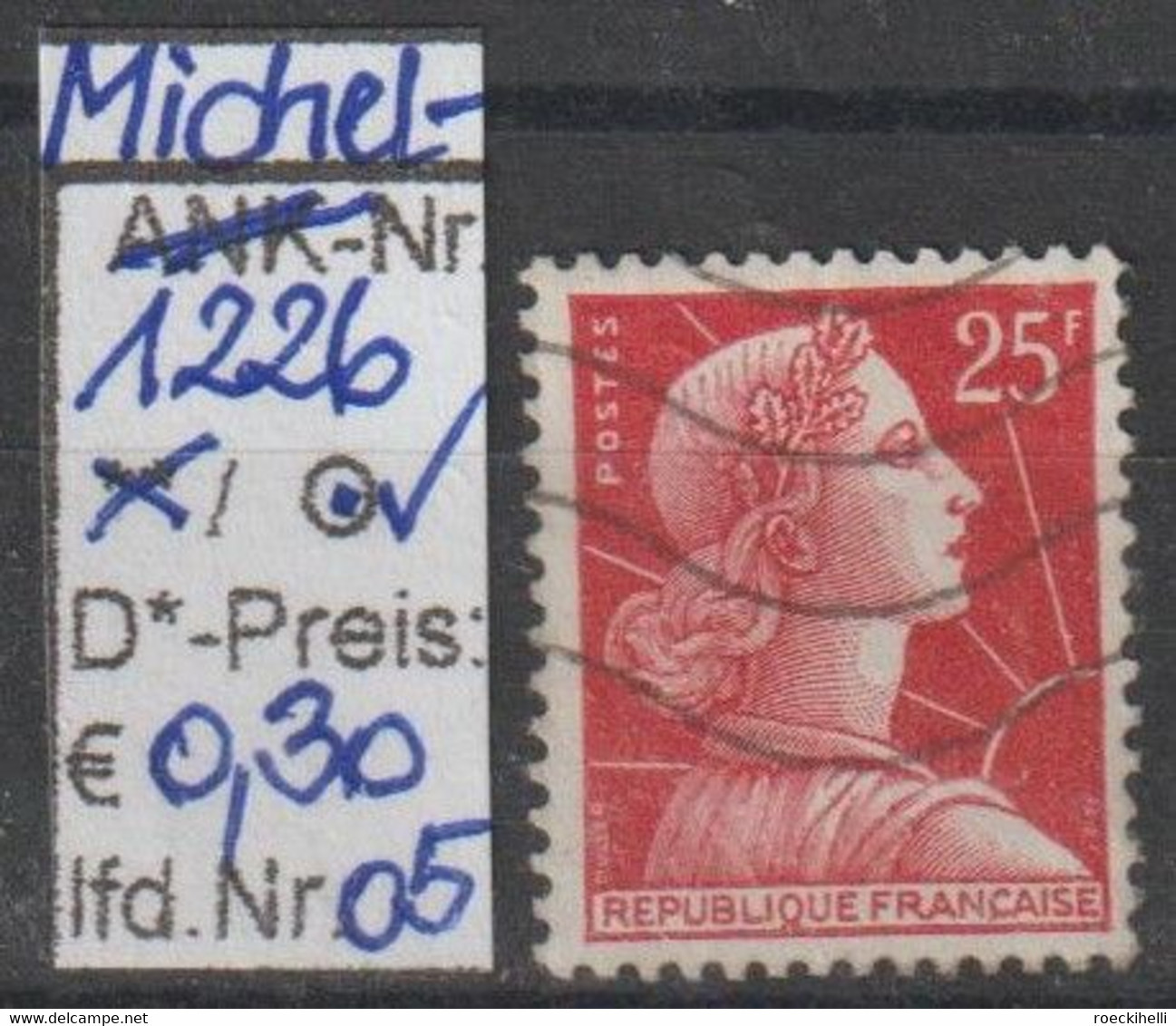 1959 - FRANKREICH - FM/DM "Marianne (Muller)" 25 Fr Karminrot - O Gestempelt - S.Scan (fr 1226o 01-05) - 1955-1961 Marianne Of Muller