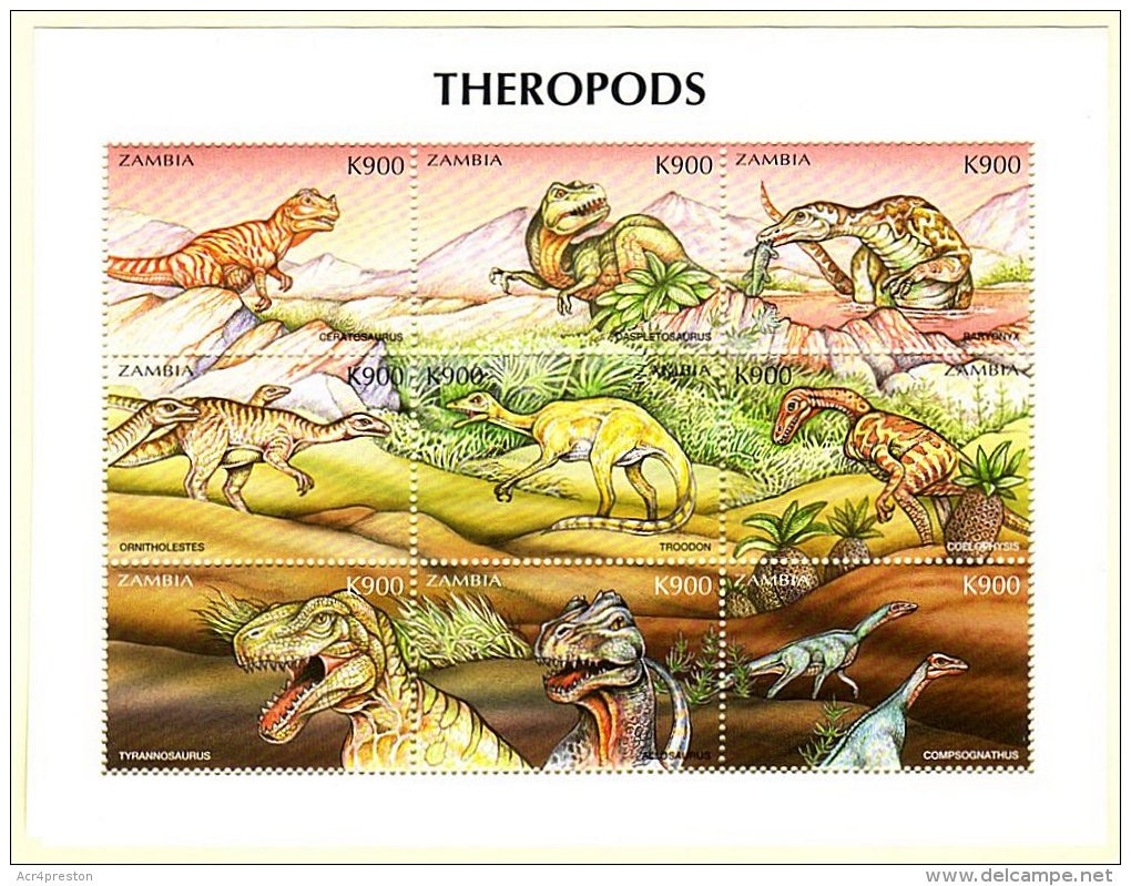 Zm9988b ZAMBIA 1999, Dinosaurs  Theropods, MS 2 - Zambie (1965-...)