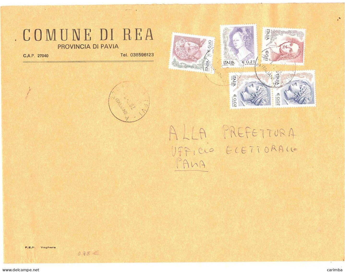 AFFRANCATURA DONNE COMUNE DI REA PAVIA - 2001-10: Poststempel