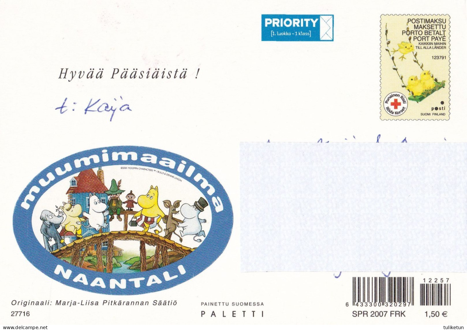 Postal Stationery - Chicks - Eggs - Happy Easter - Red Cross 2000 - Suomi Finland - Postage Paid - Muumi World - Postal Stationery