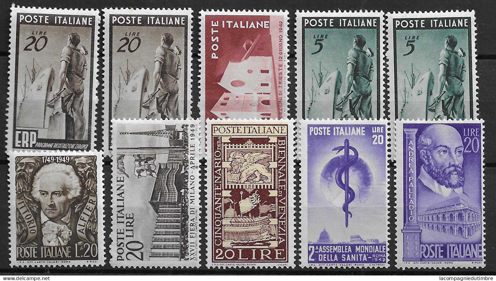 Italie Dix Timbres Neufs ** MNH 1948/1949. Bonnes Valeurs. TB - 1946-60: Nieuw/plakker