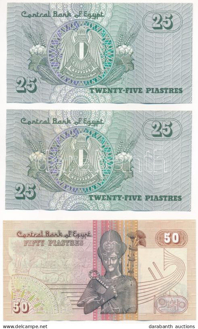 Egyiptom 1982-1984. 25P (2x) Sorszámkövetők + 50P T:UNC,AU Egypt 1982-1984. 25 Pounds (2x) Consecutive Serials + 50 Poun - Unclassified