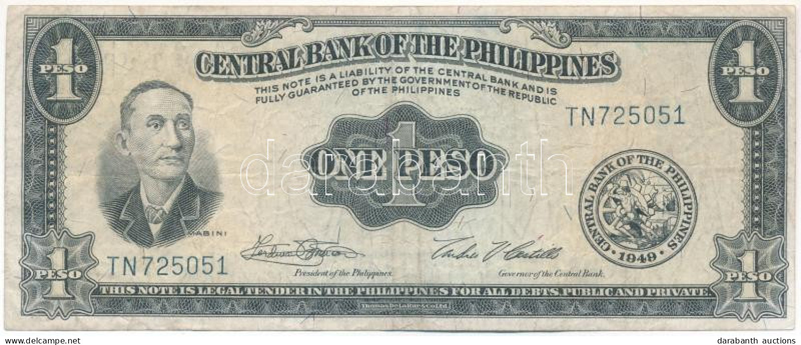 Fülöp-szigetek 1949. 1P "TN725051" T:F Philippines 1949. 1 Pesos "TN725051" C:F Krause P#133 - Zonder Classificatie