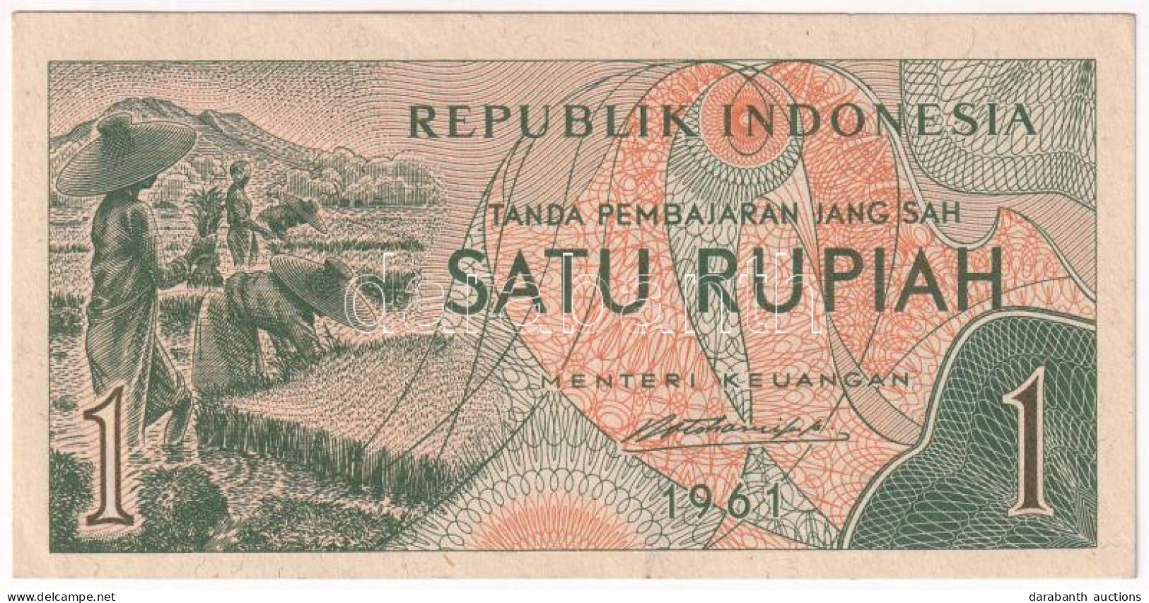 Indonézia 1961. 1R (97x) Közte Sorszámkövetők T:UNC-XF Indonesia 1961. 1 Rupiah (97x) Within Consecutive Serials C:UNC-X - Unclassified