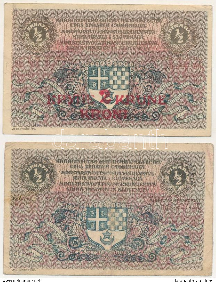 Szerb-Horvát-Szlovén Királyság 1919. 1/2D (2xklf) Az Egyik Felülbélyegzés Nélkül, A Másik Piros "2K" Felülbélyegzéssel T - Ohne Zuordnung