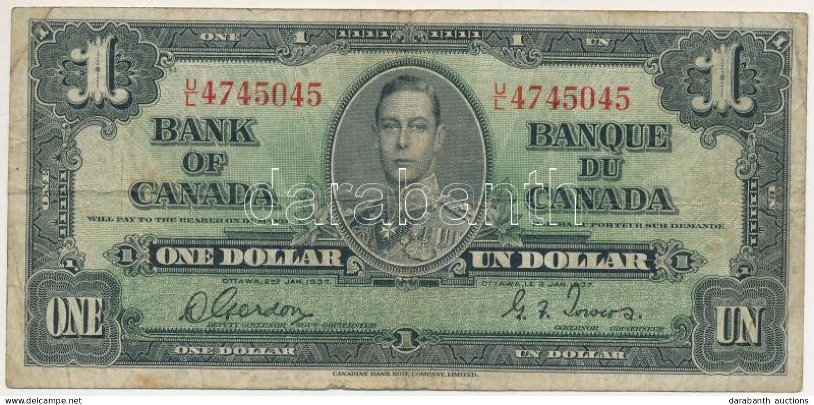 Kanada 1937. 1$ T:VG Folt Canada 1937. 1 Dollar C:VG Spot Krause P#58 - Non Classés