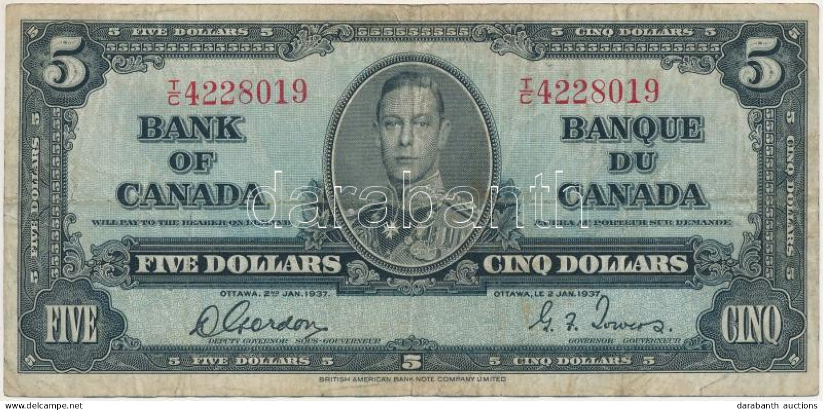 Kanada 1937. 5$ T:F Folt Canada 1937. 5 Dollars C:F Spot Krause P#60b - Non Classés