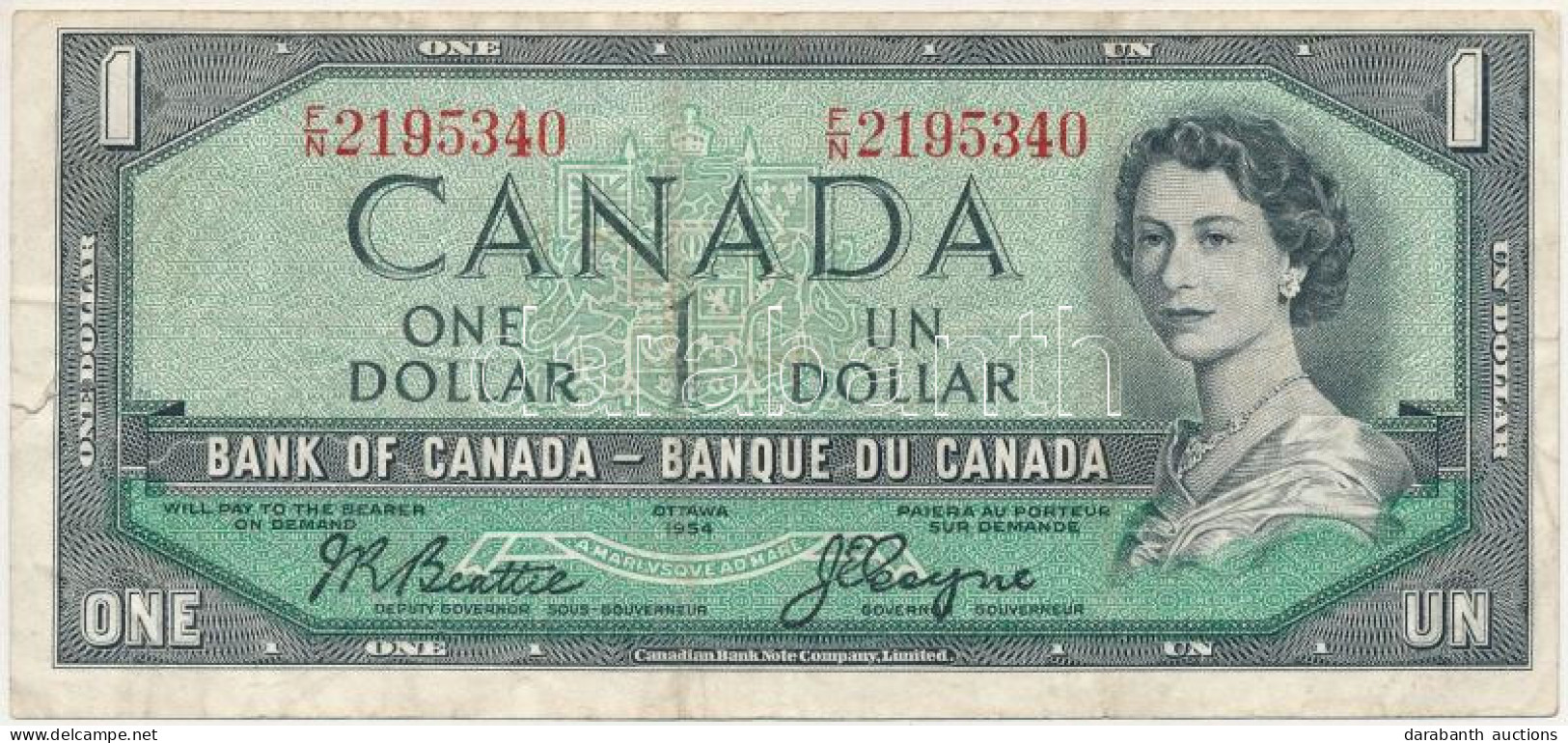 Kanada 1954. 1$ átalakított Haj. Szign: Beattie-Coyne T:F Kis Szakadás Canada 1954. 1 Dollar, Modified Hair Style. Sign: - Non Classés