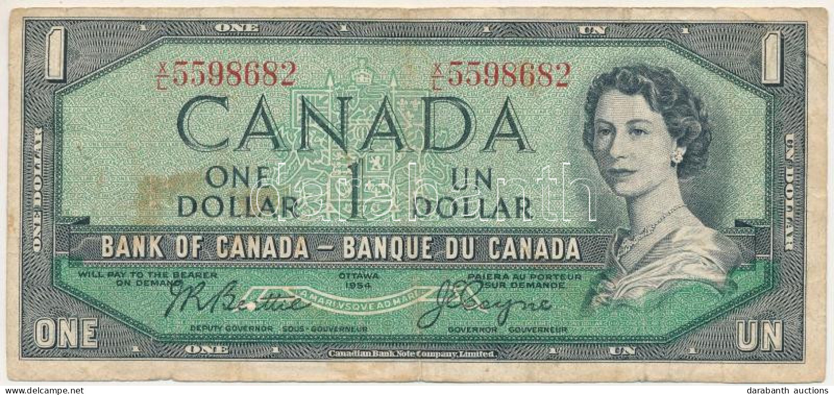 Kanada 1954. 1$ átalakított Haj. Szign: Beattie-Coyne T:VG Folt Canada 1954. 1 Dollar, Modified Hair Style. Sign: Beatti - Non Classés