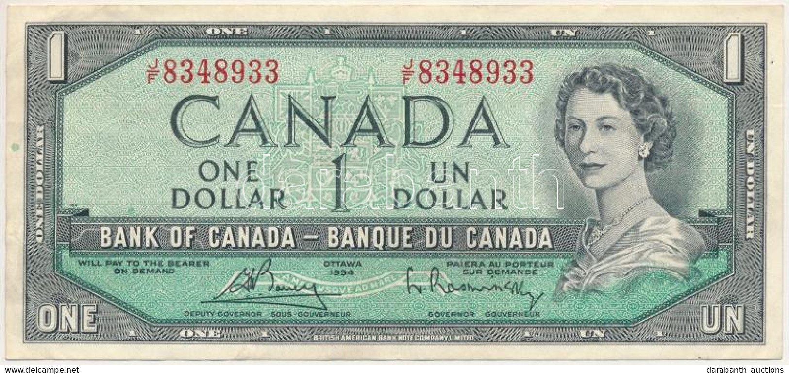 Kanada 1954. 1$ átalakított Haj. Szign: Bouey-Rasminsky T:F Canada 1954. 1 Dollar, Modified Hair Style. Sign: Bouey-Rasm - Non Classés