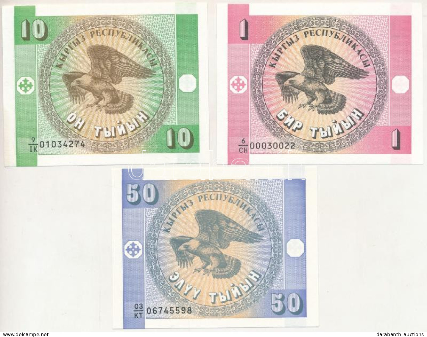 Kirgizisztán 1993. 1t + 10t + 50t T:UNC,AU Kyrgyzystan 1993. 1 Tyiyn + 10 Tyiyn + 50 Tyiyn C:UNC,AU - Non Classés