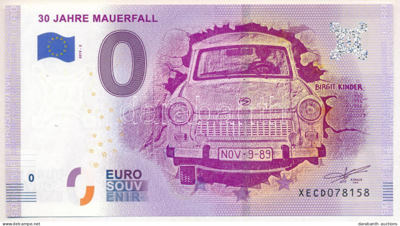 Németország 2019. 0E "30 Jahre Mauerfall" Szuvenír Bankjegy T:UNC  Germany 2019. 0 Euro "30 Jahre Mauerfall" Souvenir Ba - Non Classés