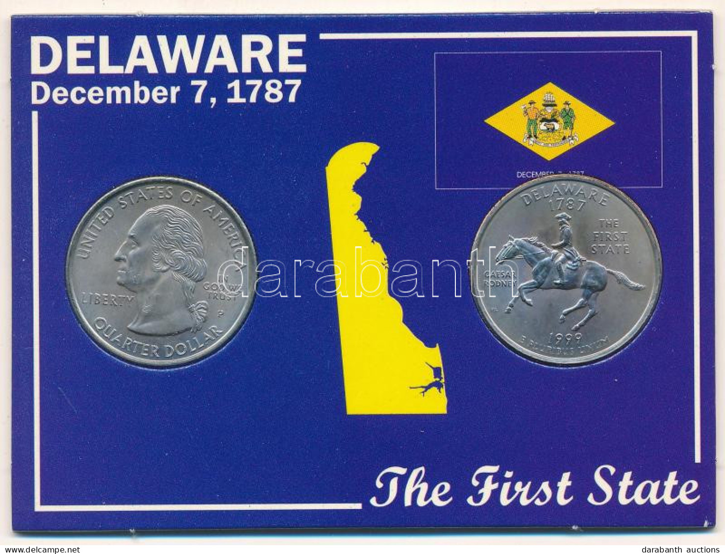 Amerikai Egyesült Államok 1999P 1/4$ Cu-Ni "Delaware" (2db) Karton Díszlapon T:UNC Patina USA 1999P 1/4$ Cu-Ni "Delaware - Ohne Zuordnung