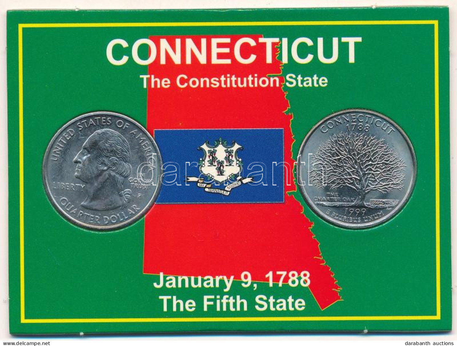 Amerikai Egyesült Államok 1999P 1/4$ Cu-Ni "Connecticut" (2db) Karton Díszlapon T:UNC Patina USA 1999P 1/4$ Cu-Ni "Conne - Unclassified