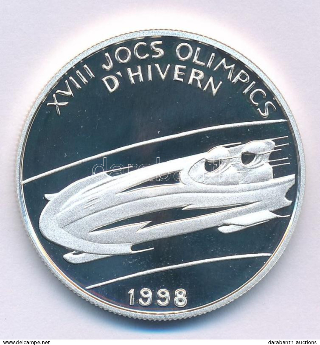 Andorra 1997. 2D Ag "Téli Olimpia, Nagano - Bob" Kapszulában T:PP Kis Folt Andorra 1997. 2 Diners Ag "Winter Olympics, N - Ohne Zuordnung