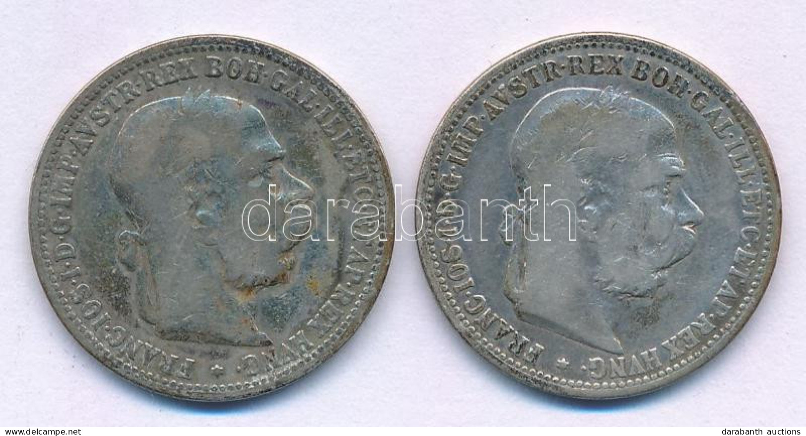 Ausztria 1893. 1K Ag "Ferenc József" (2x) T:F Patina  Austria 1893. 1 Corona Ag "Franz Joseph" (2x) C:F Patina Krause KM - Ohne Zuordnung