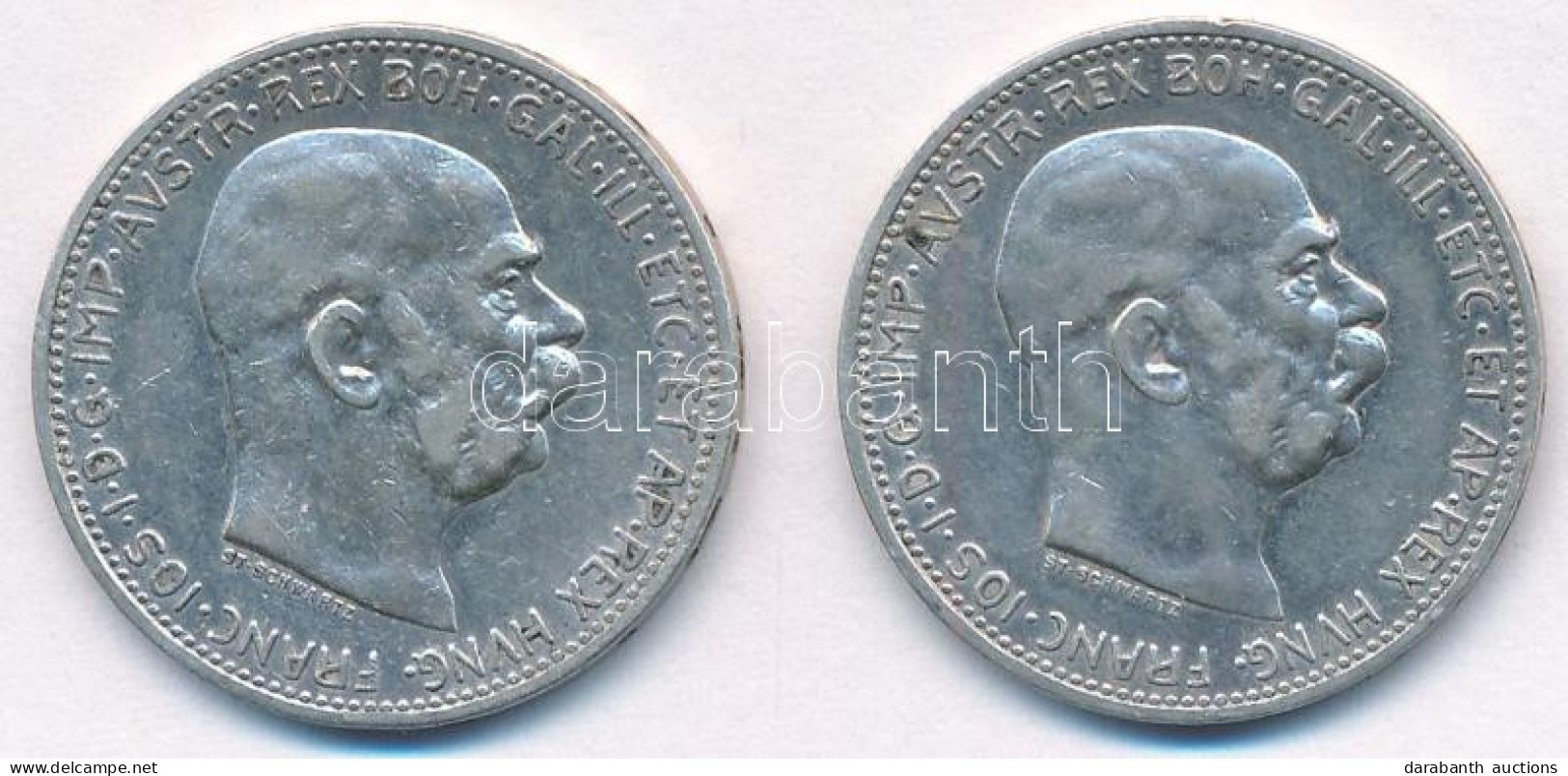 Ausztria 1912-1913. 1K Ag "Ferenc József" (2xklf) T:XF,VF Austria 1912-1913. 1 Corona Ag "Franz Joseph" (2xdiff) C:XF,VF - Ohne Zuordnung