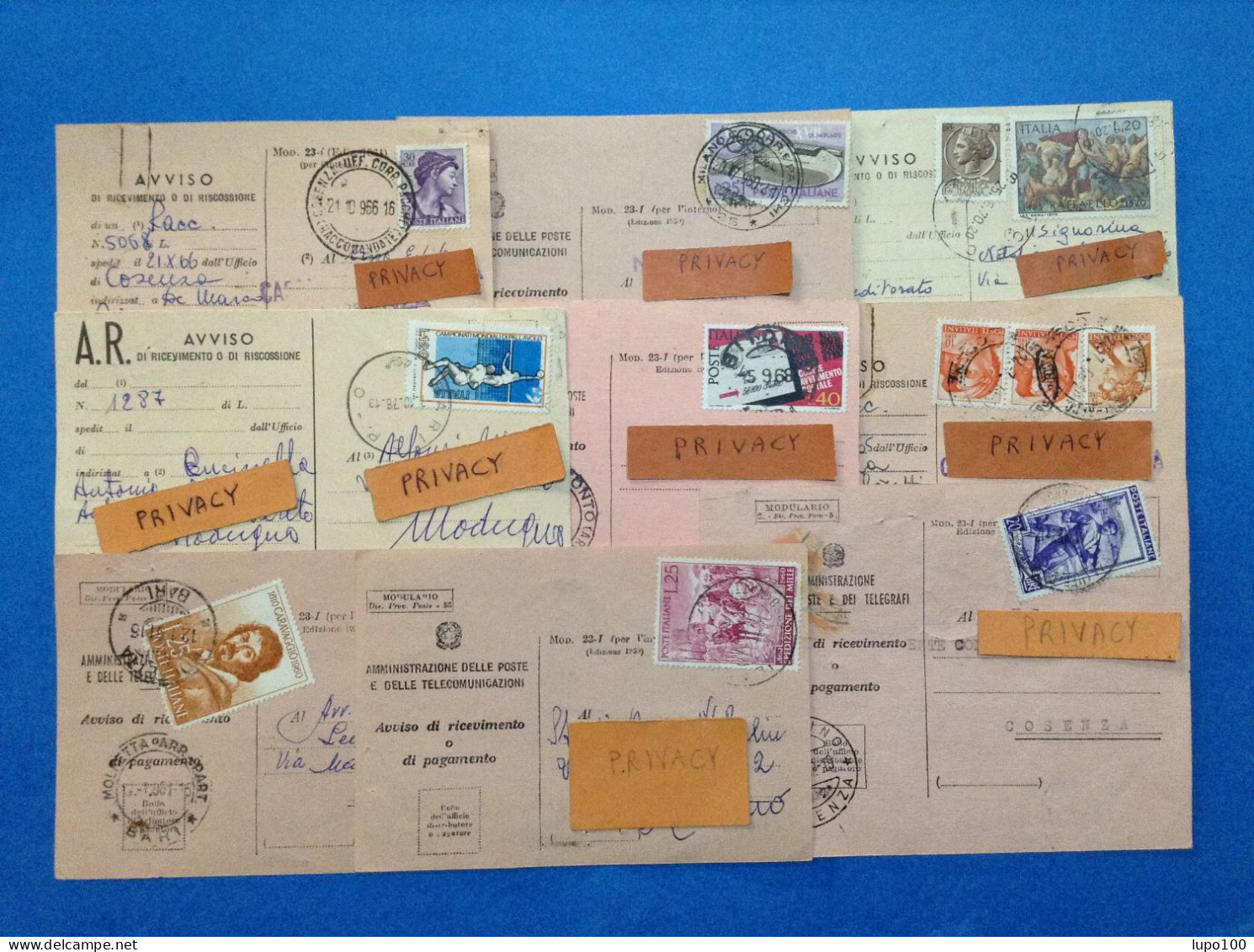 Storia Postale Repubblica Lotto Da 9 Ricevute Di Ritorno Avviso Di Ricevimento - Collections