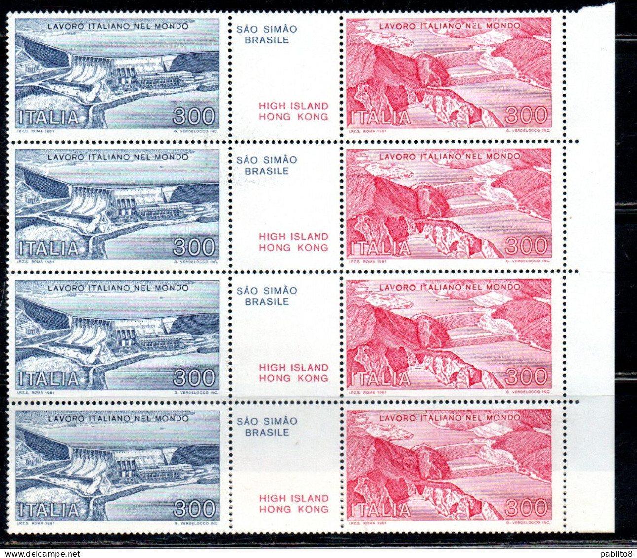 ITALIA REPUBBLICA ITALY REPUBLIC 1981 LAVORO ITALIANO BLOCCO UNITO IN SERIE COMPLETA QUARTINA ANGOLO DI FOGLIO MNH - 1981-90: Mint/hinged