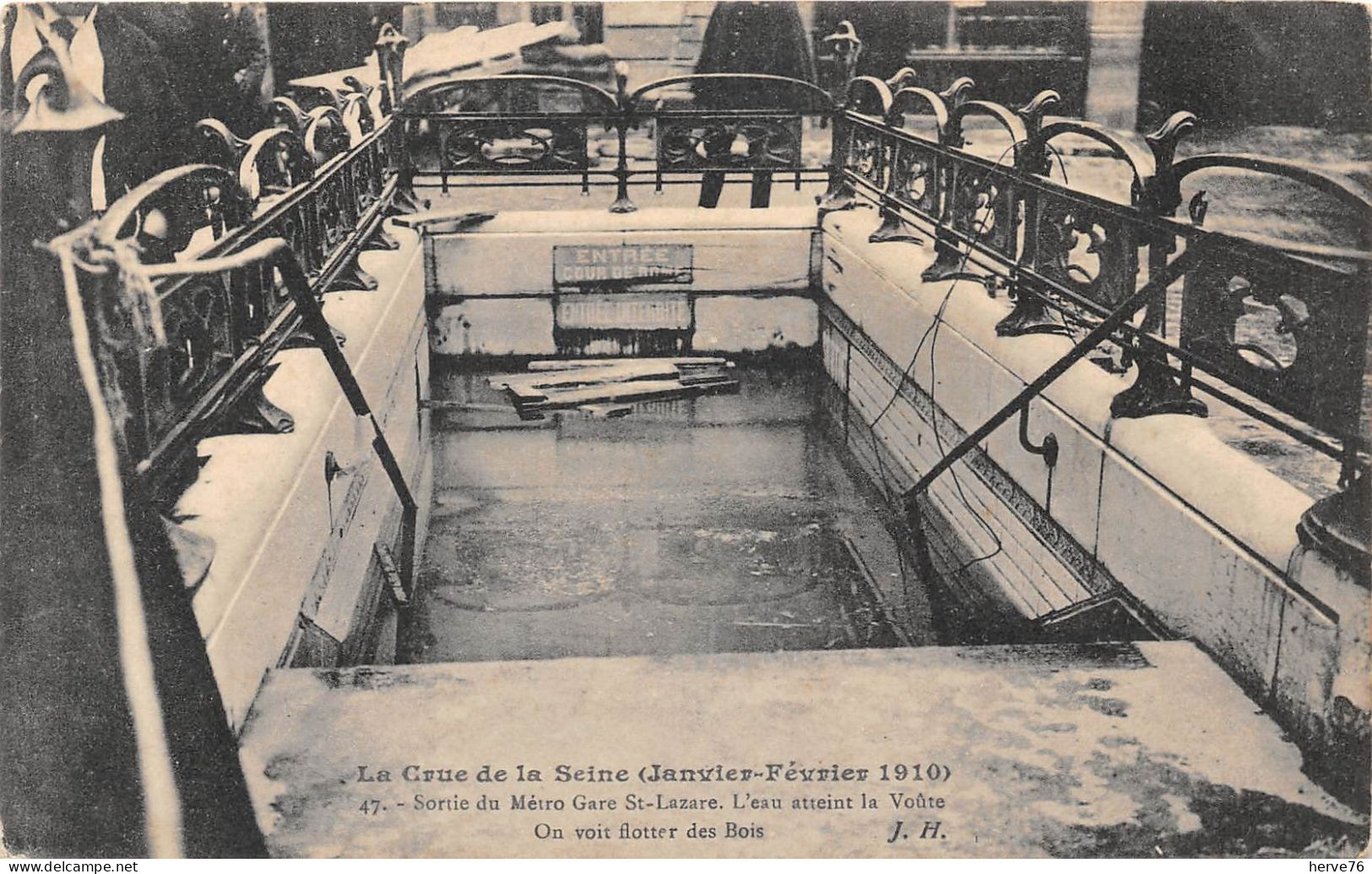 PARIS - Inondations 1910 - Sortie Du Métro Gare St Lazare - L'eau Atteint La Voûte - Inondations De 1910