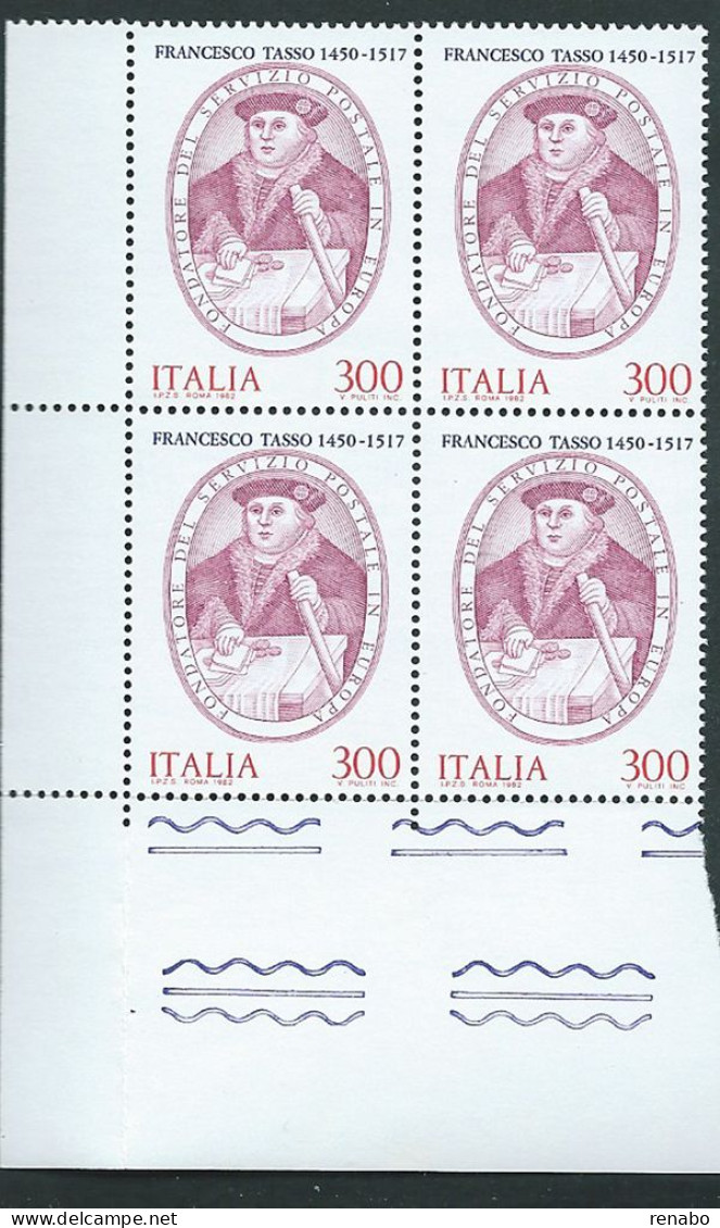 Italia 1982; Francesco Tasso, Organizzò Il Servizio Postale In Europa. Quartina Di Angolo Inferiore. - 1981-90: Mint/hinged