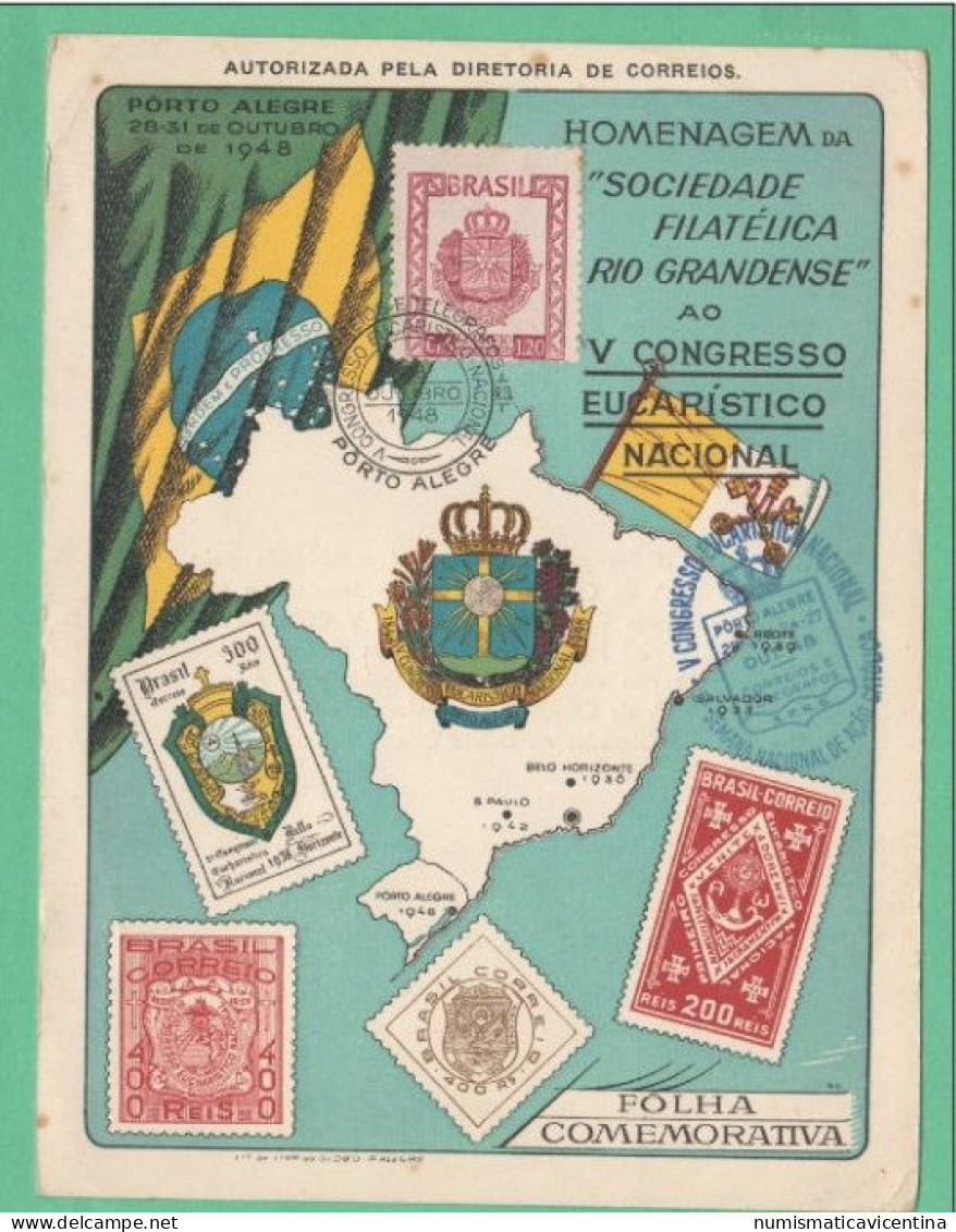 Brasile Porto Alegre Filatelica RIO GRANDENSE 1948 Congresso Eucaristico Seillos Brazil - Cartoline Maximum