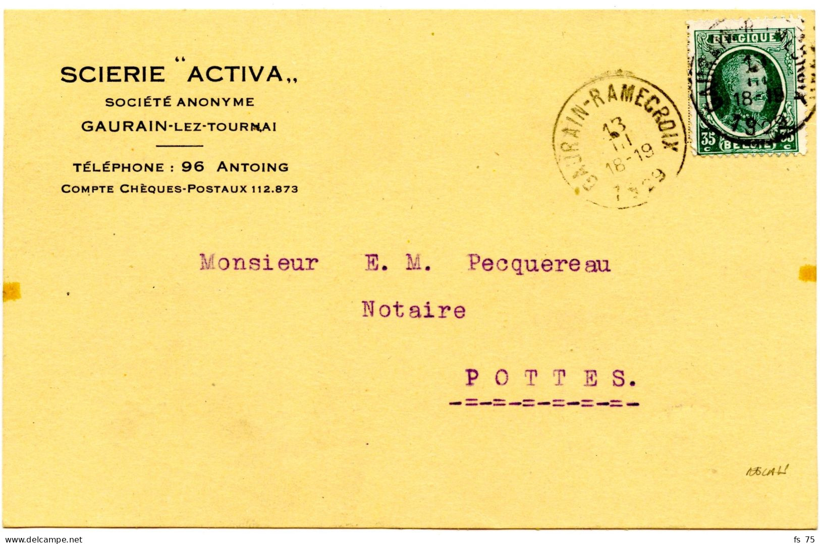 BELGIQUE - COB 254 SIMPLE CERCLE RELAIS A ETOILES GAURAIN RAMECROIX SUR CARTE POSTALE, 1929 - Postmarks With Stars