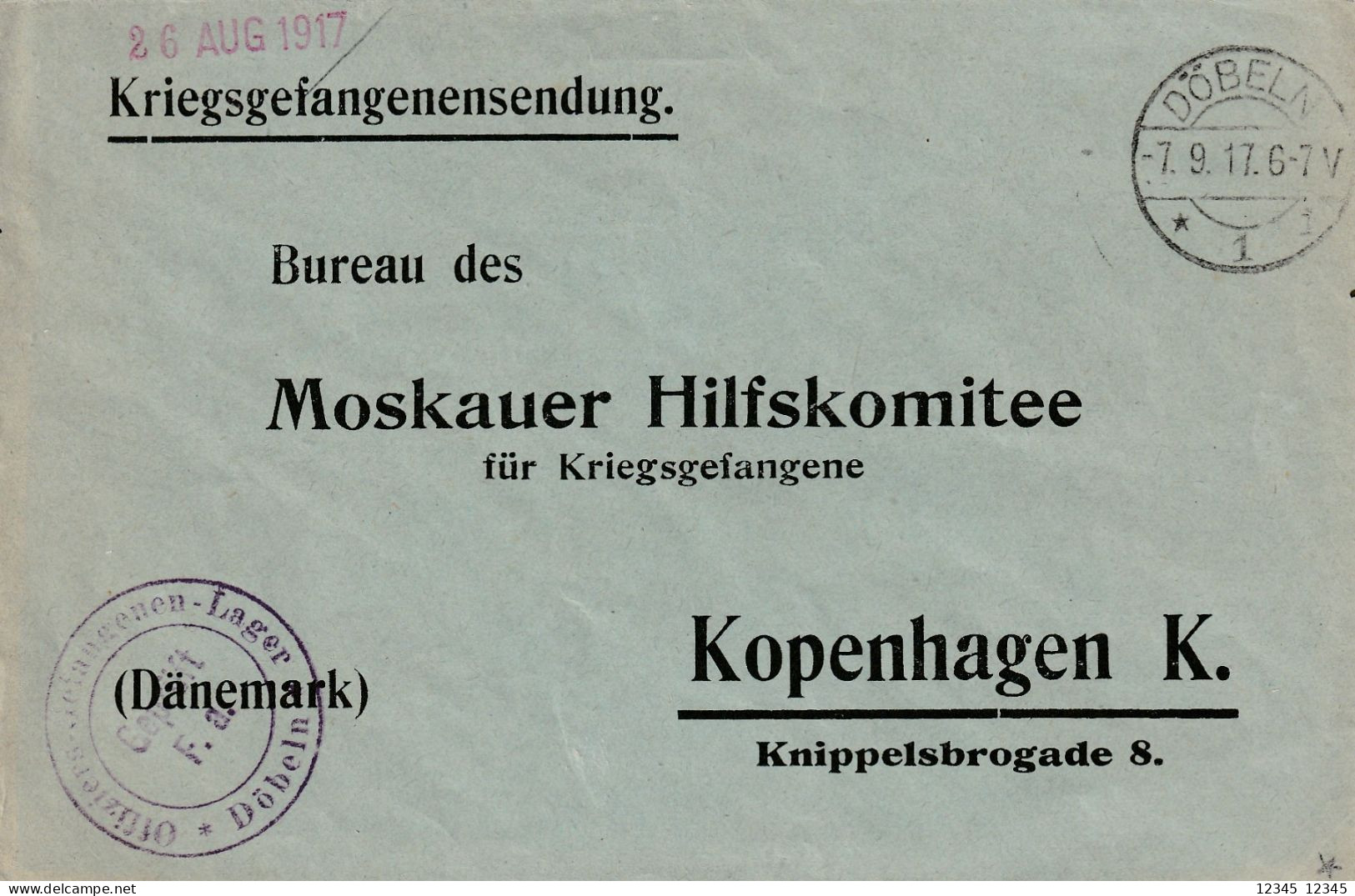 Denemarken 1917, Letter Drom Döbeln To Kopenhagen (Moscow Relief Committee For Prisoners Of War) - Lettres & Documents