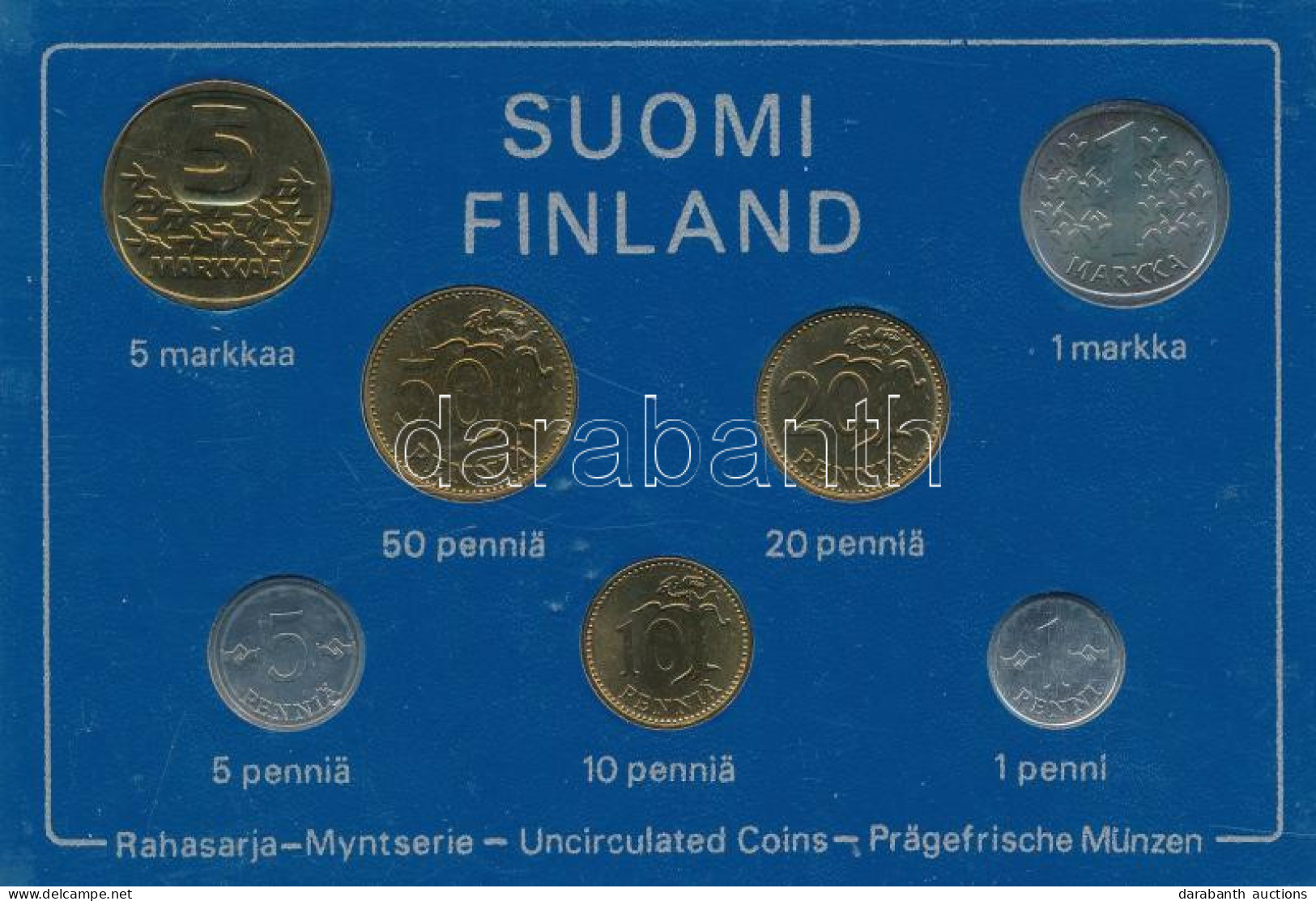 Finnország 1979. 1p-5M (7xklf) Forgalmi Sor Plasztik Tokban T:UNC Finland 1979. 1 Penni - 5 Markka (7xdiff) Coin Set In  - Unclassified
