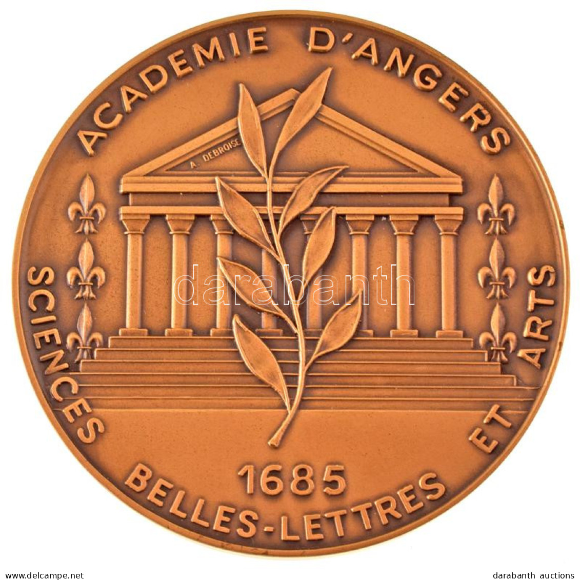 Franciaország DN "Angers-i Akadémia - Tudományok, Irodalom és Művészetek" Egyoldalas Bronz Emlékérem Eredeti Dísztokban  - Unclassified