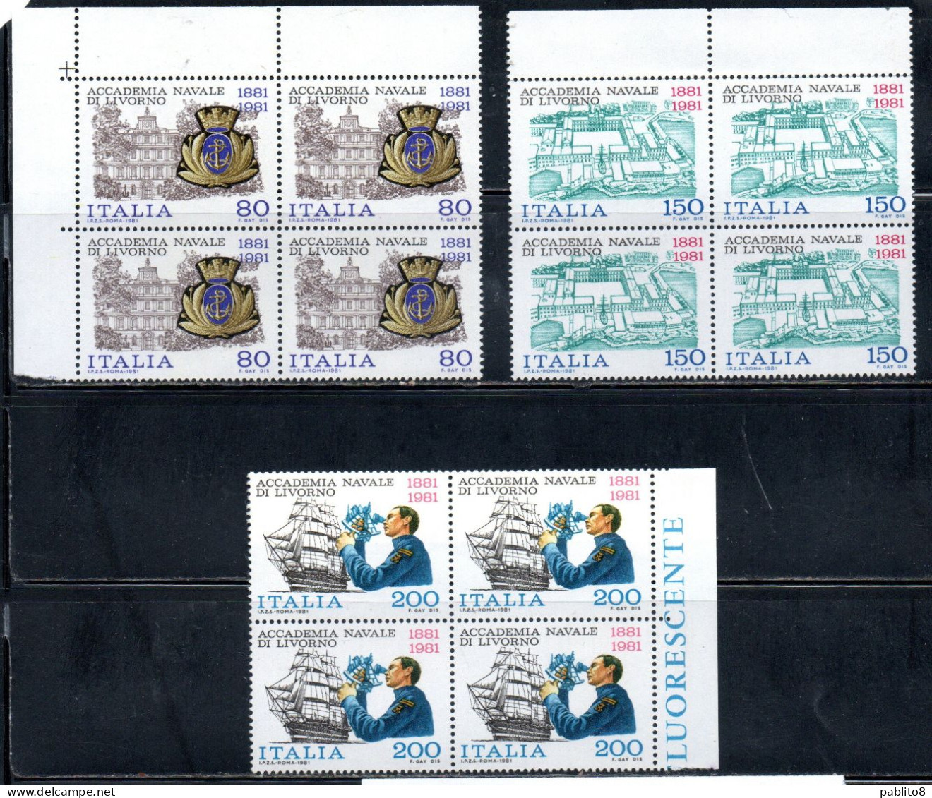 ITALIA REPUBBLICA ITALY REPUBLIC 1981 ACCADEMIA NAVALE DI LIVORNO SERIE COMPLETA COMPLETE SET QUARTINA BLOCK MNH - 1981-90: Ungebraucht