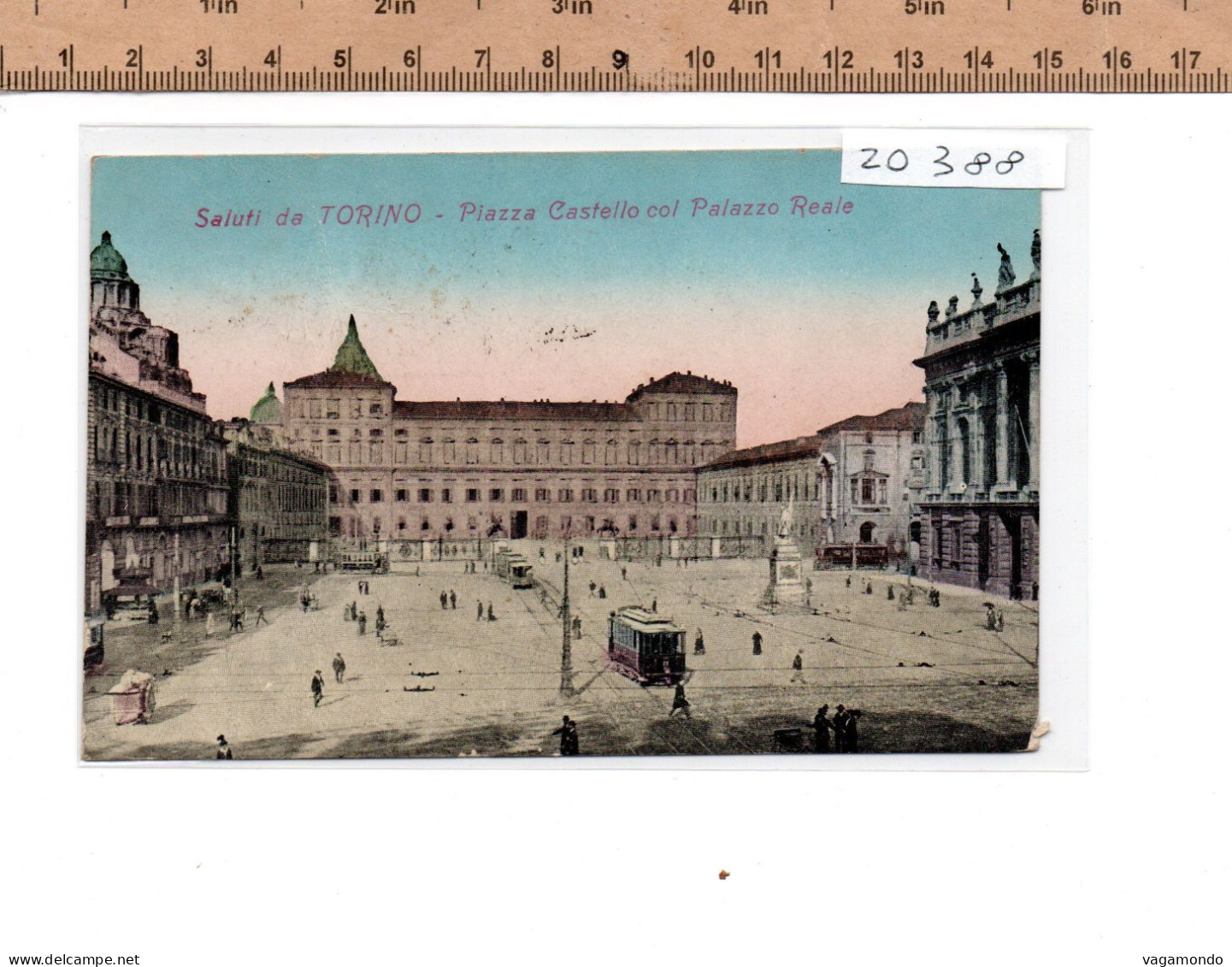 20388  TORINO PIAZZA CASTELLO COL PALAZZO REALE ANIMATA TRAMVAI  1921 - Palazzo Reale