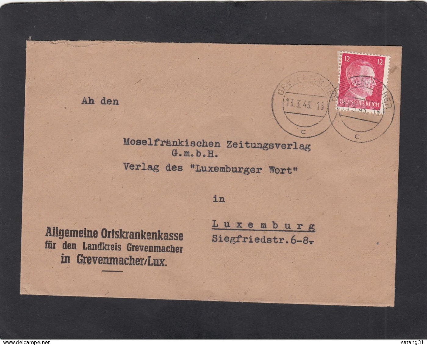 ALLGEMEINE ORTSKRANKENKASSE FÜR DEN LANDKREIS GREVENMACHER,1943. - 1940-1944 Occupazione Tedesca