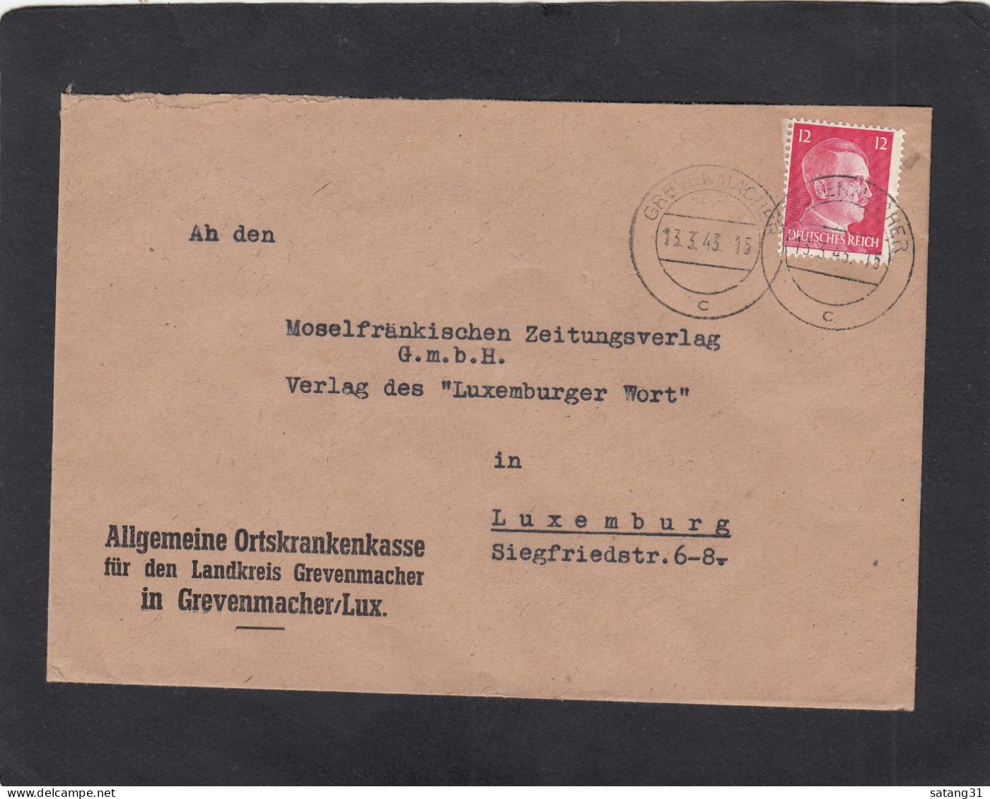 ALLGEMEINE ORTSKRANKENKASSE FÜR DEN LANDKREIS GREVENMACHER,1943. - 1940-1944 Duitse Bezetting