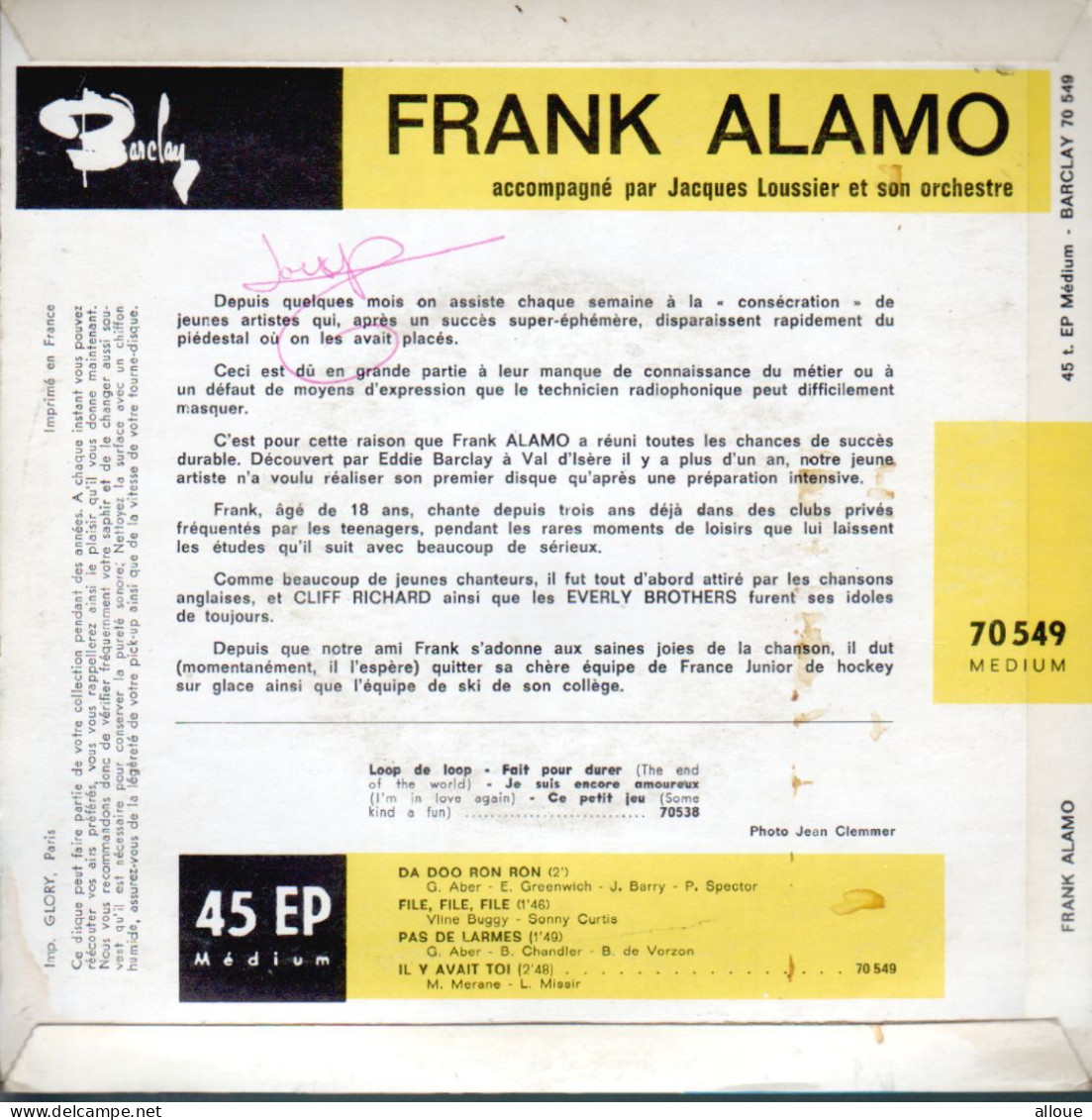 FRANK ALAMO - FR EP - DO DOO RON RON  + 3 - Rock