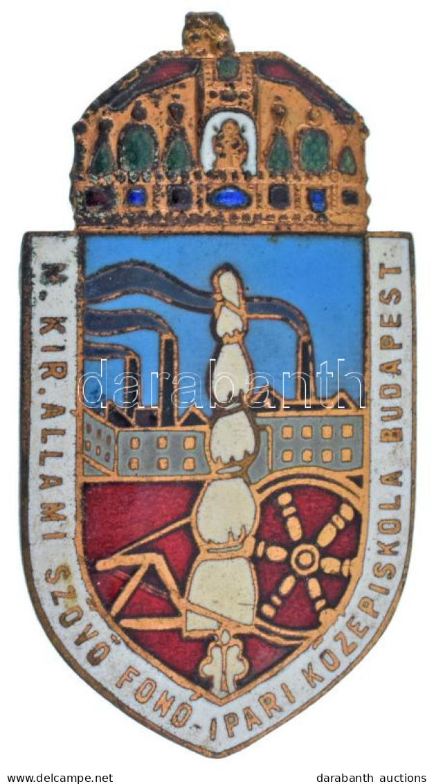 ~1930-1940. "M. Kir. Állami Szövő Fonó Ipari Középiskola Budapest" Zománcozott Bronz Iskolajelvény, Hátlapon "411" Sorsz - Unclassified
