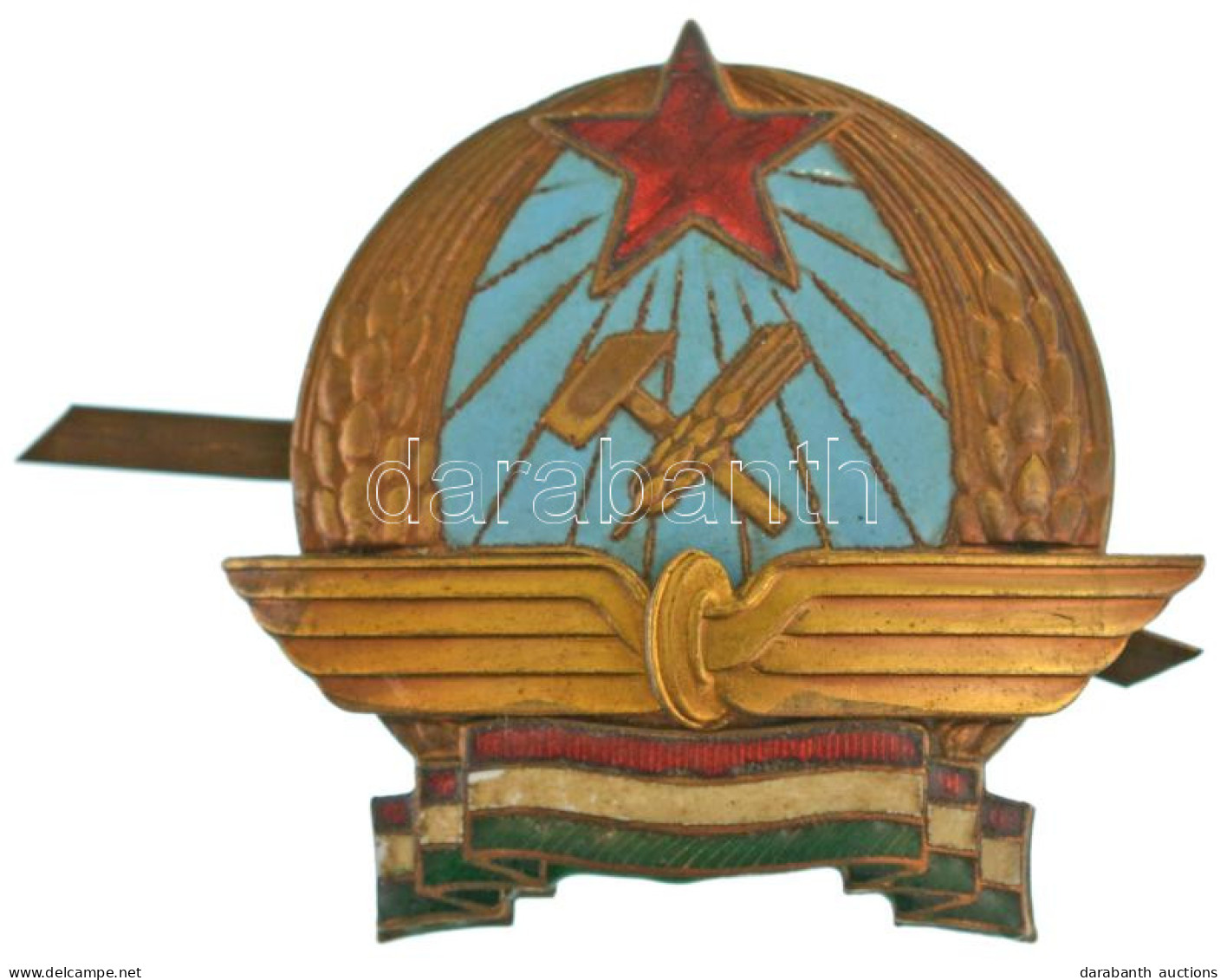 ~1950. Rákosi-címeres Zománcozott Vasutas Sapkajelvény (51x49mm) T:AU,XF / Hungary ~1950. Enamelled Railwayman Cap Badge - Zonder Classificatie