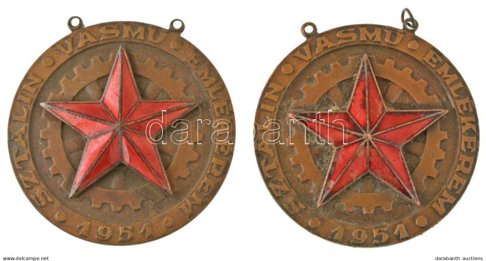 1951. "Kohászati Miniszter - Sztálin Vasmű Emlékérem" Részben Zománcozott, Bronzozott Fe Kitüntetés Medallion Része (2x) - Zonder Classificatie