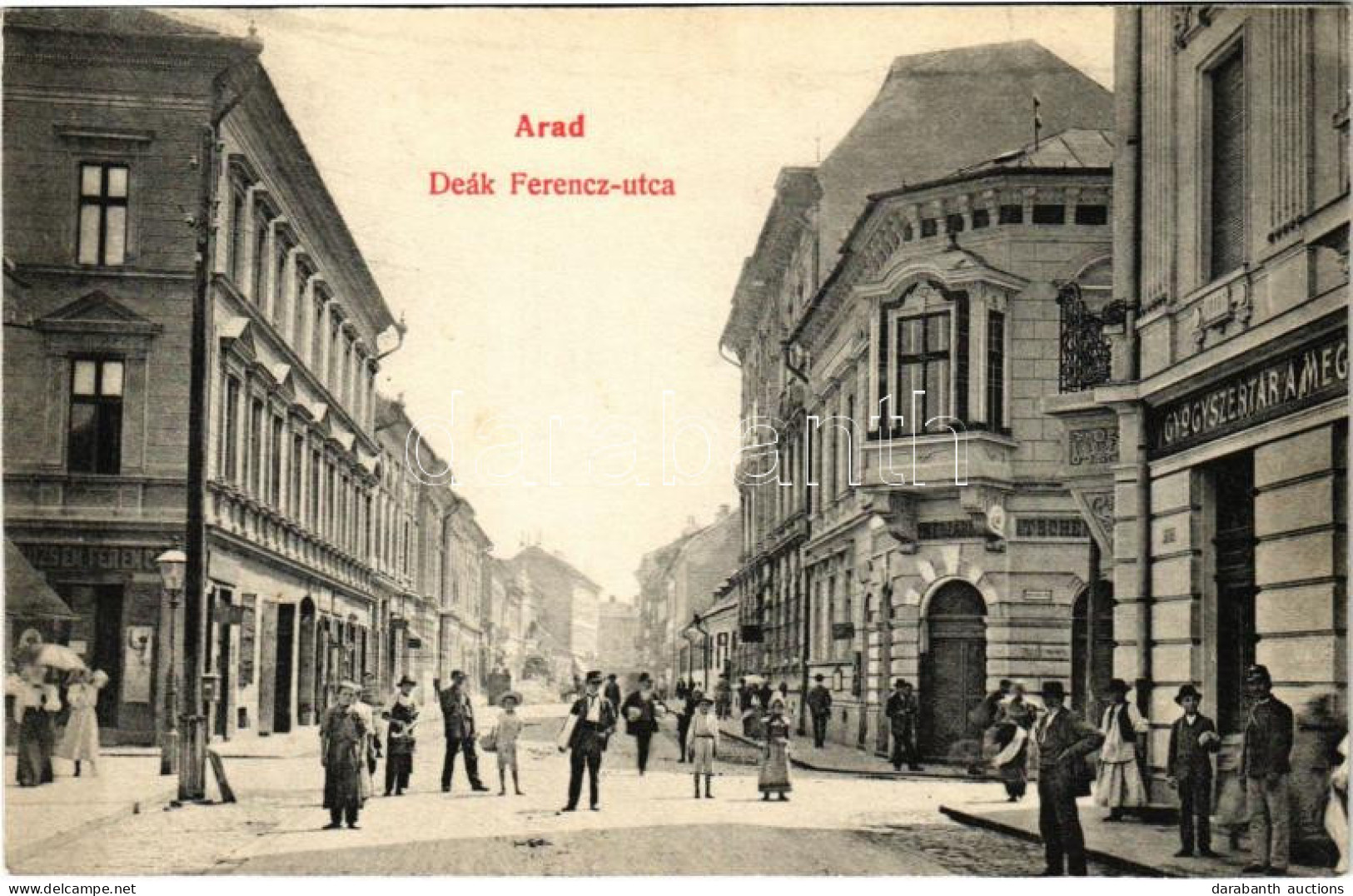 * T3 Arad, Deák Ferenc Utca, Gyógyszertár, üzletek. Kerpel Izsó Kiadása / Street View, Pharmacy, Shops (r) - Ohne Zuordnung